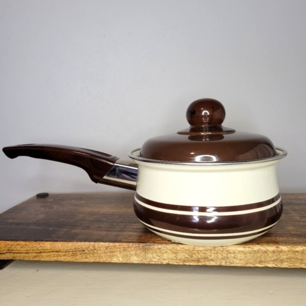 Vintage SankoWare Enamel Sauce Pan Pot with Lid